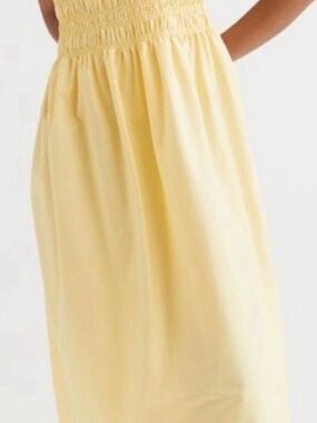 H&M Pale Yellow Smocked-Waist Midi Dress